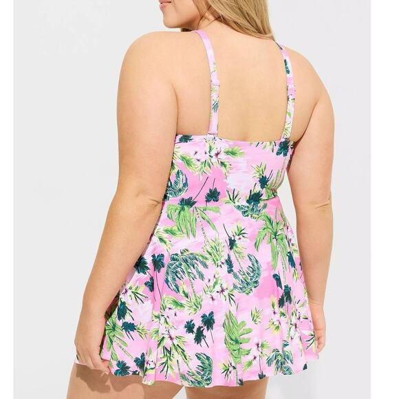 Torrid 4 (4X 26) Pink Tropical Wireless‎ Padded Short Length Swim Dress w/Briefs - Picture 3 of 3